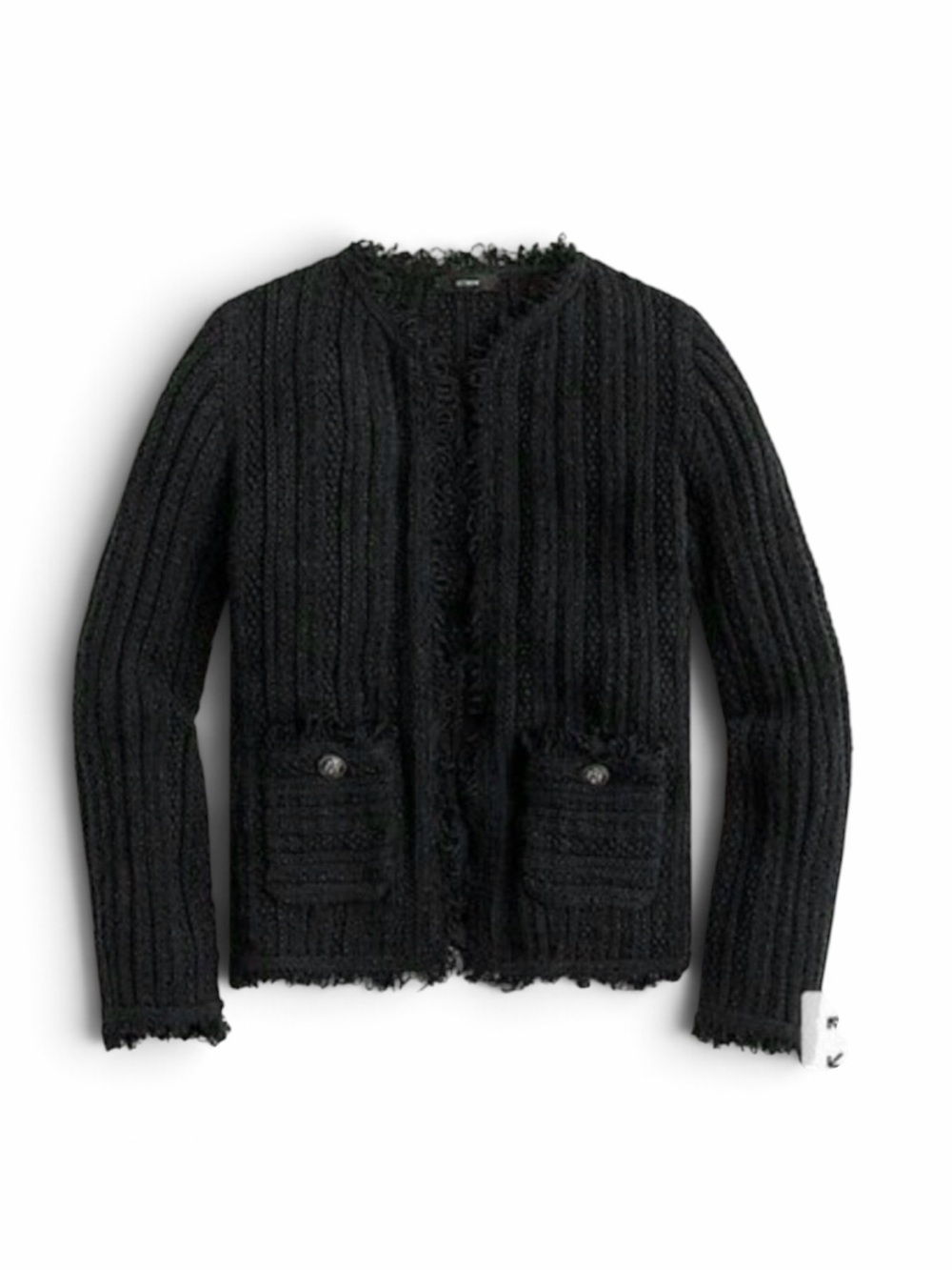 J Crew Open Front Sweater Jacket With Fringe Black